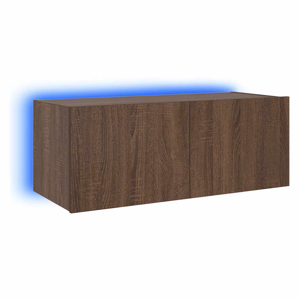 Έπιπλο Τοίχου Τηλεόρασης με LED Καφέ Δρυς 80x35x31 εκ. - Pakobazaar