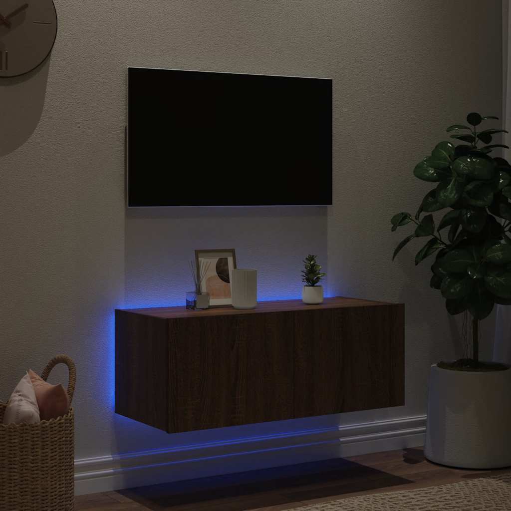 Έπιπλο Τοίχου Τηλεόρασης με LED Καφέ Δρυς 80x35x31 εκ. - Pakobazaar