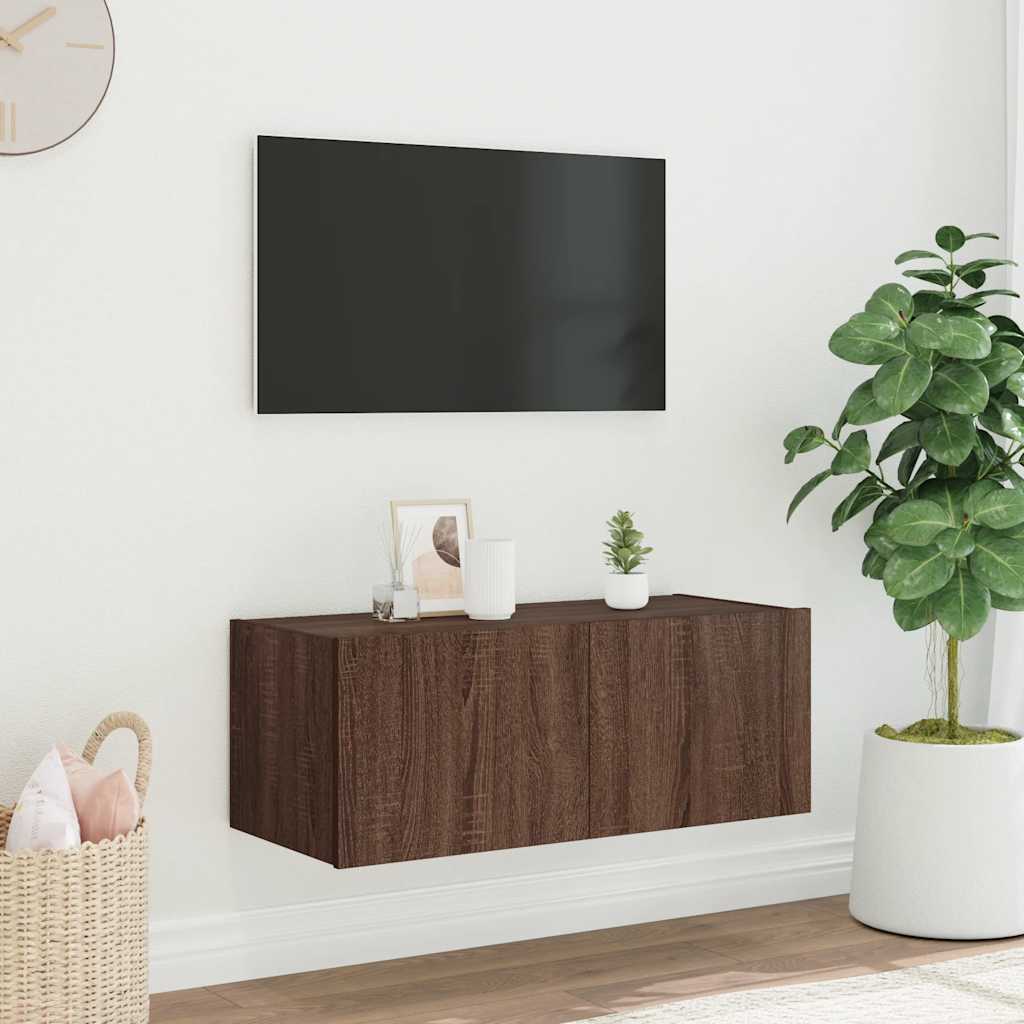 Έπιπλο Τοίχου Τηλεόρασης με LED Καφέ Δρυς 80x35x31 εκ. - Pakobazaar