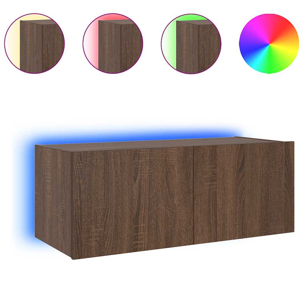 Έπιπλο Τοίχου Τηλεόρασης με LED Καφέ Δρυς 80x35x31 εκ. - Pakobazaar