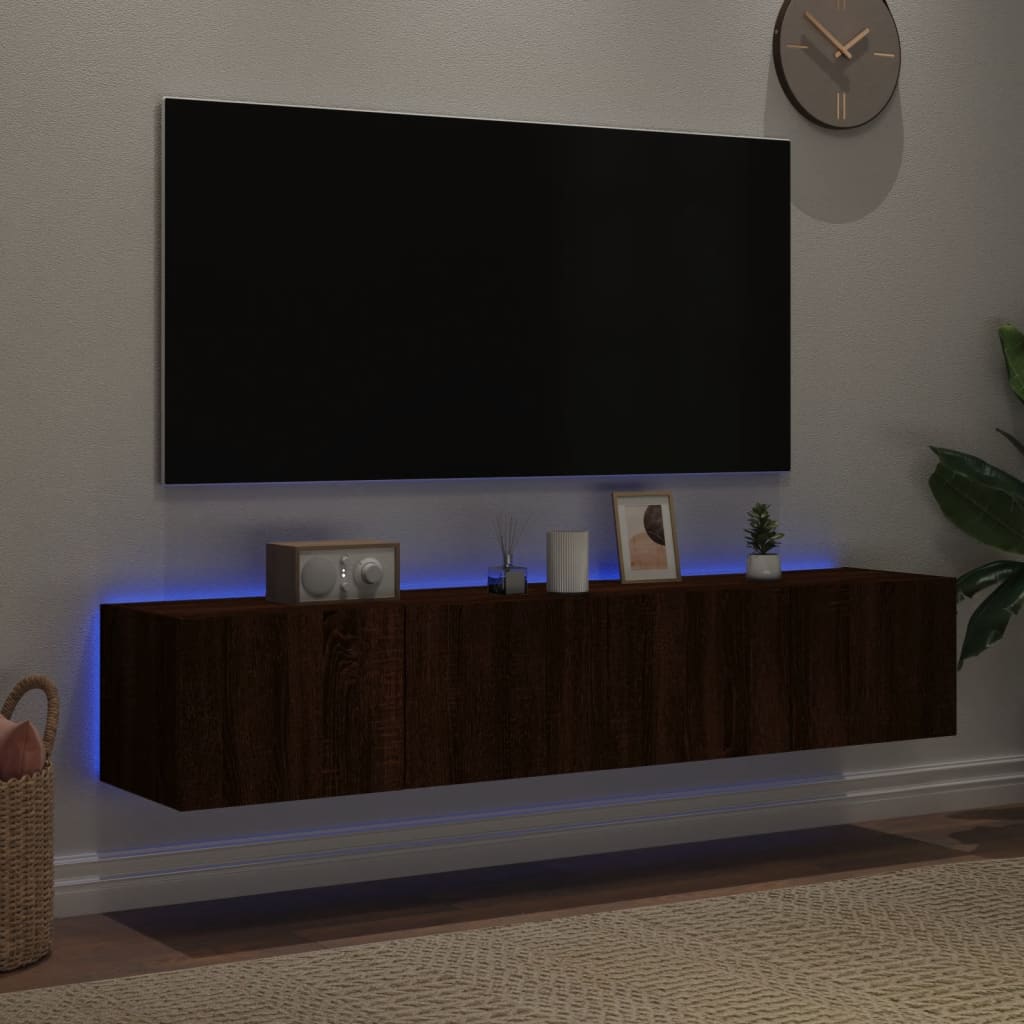 Έπιπλα Τοίχου Τηλεόρασης LED 2 Τεμ. Καφέ Δρυς 80x35x31 εκ. - Pakobazaar
