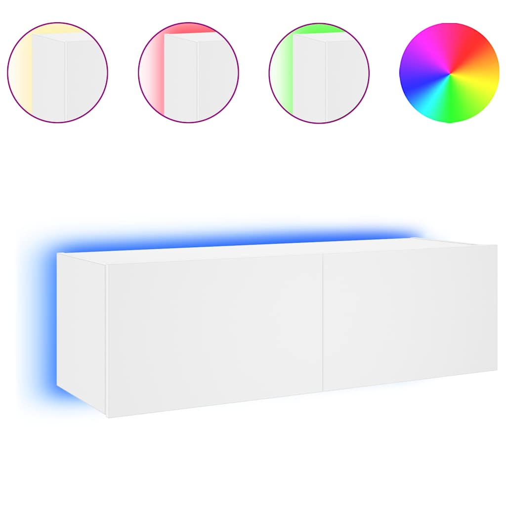 Έπιπλο Τοίχου Τηλεόρασης με LED Λευκό 100x35x31 εκ. - Pakobazaar