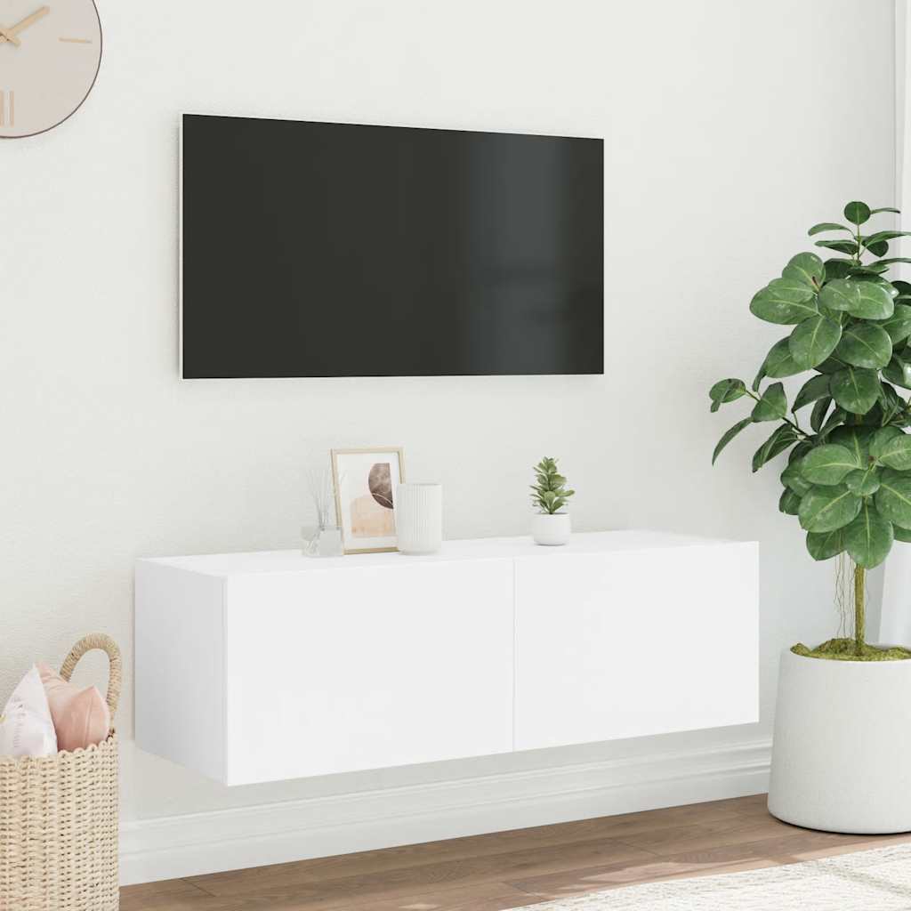 Έπιπλο Τοίχου Τηλεόρασης με LED Λευκό 100x35x31 εκ. - Pakobazaar