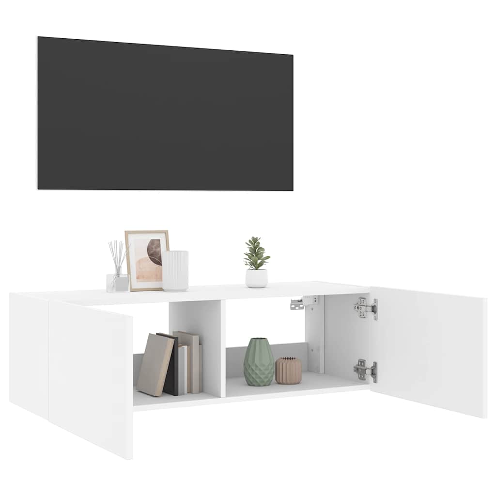 Έπιπλο Τοίχου Τηλεόρασης με LED Λευκό 100x35x31 εκ. - Pakobazaar