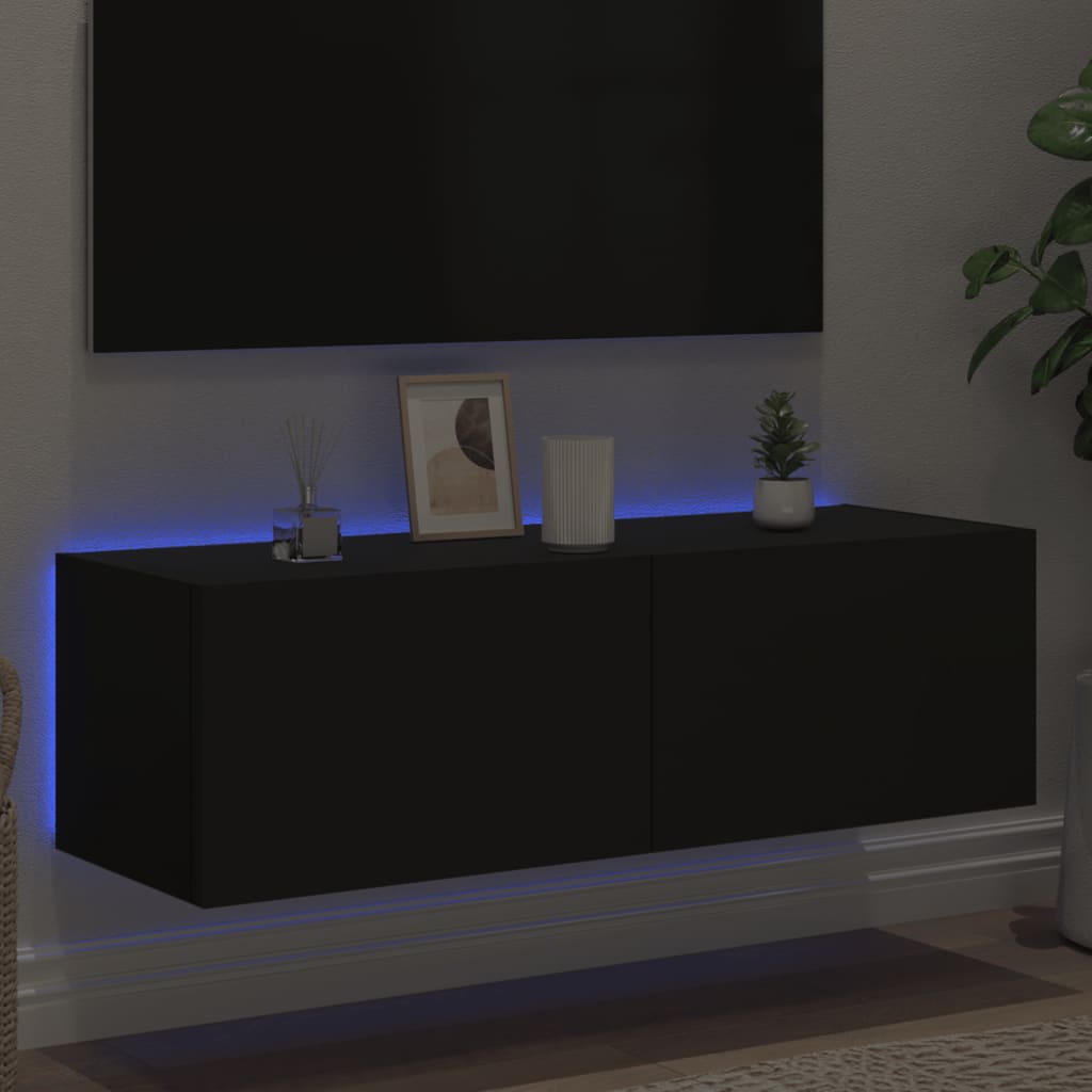 Έπιπλο Τοίχου Τηλεόρασης με LED Μαύρο 100x35x31 εκ.