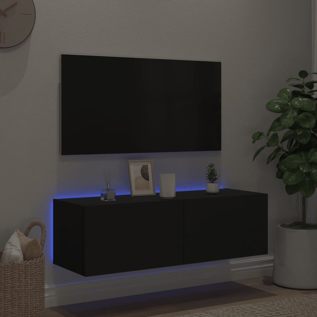 Έπιπλο Τοίχου Τηλεόρασης με LED Μαύρο 100x35x31 εκ.