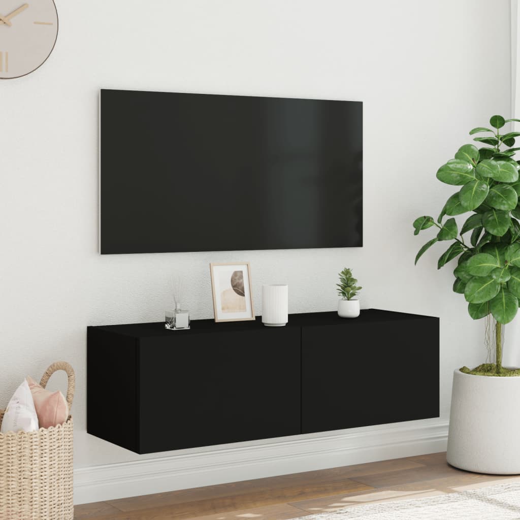 Έπιπλο Τοίχου Τηλεόρασης με LED Μαύρο 100x35x31 εκ.