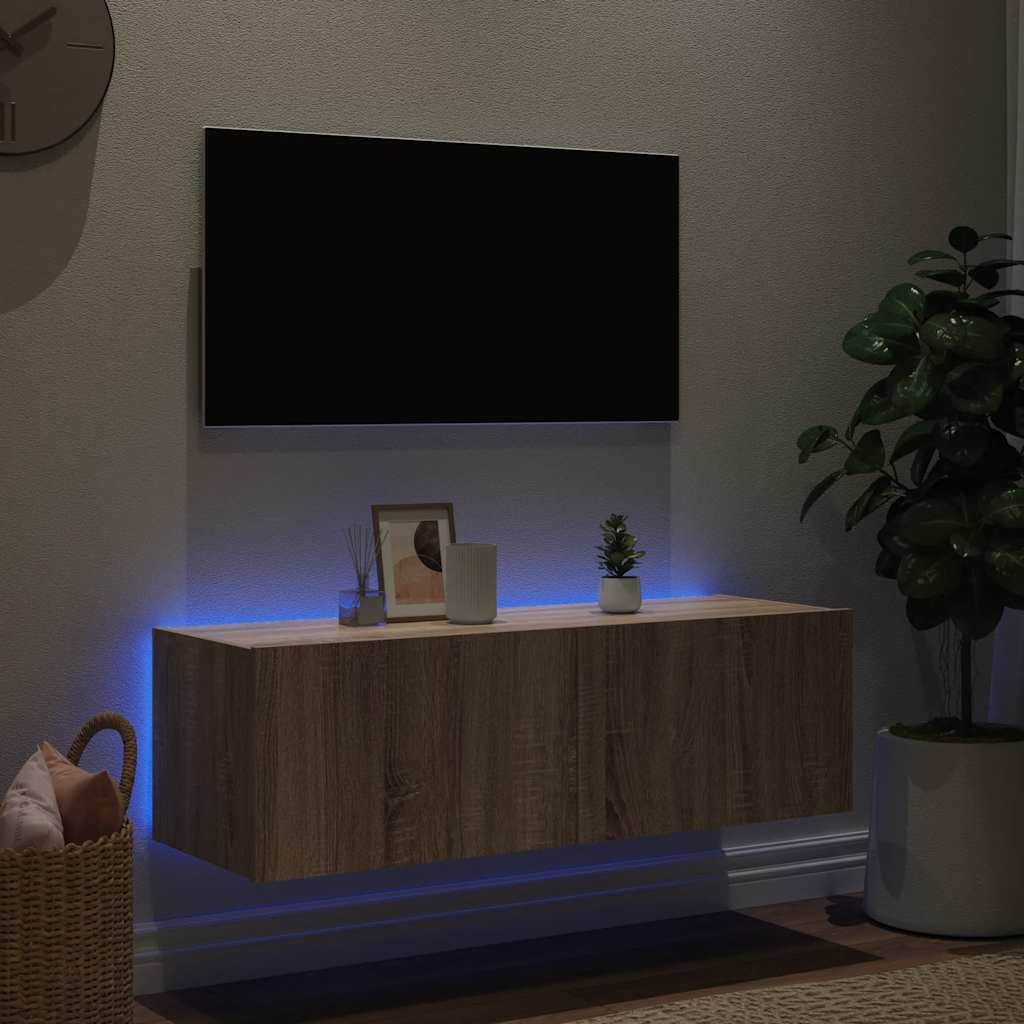 Έπιπλο Τοίχου Τηλεόρασης με LED Sonoma Δρυς 100x35x31 εκ. - Pakobazaar