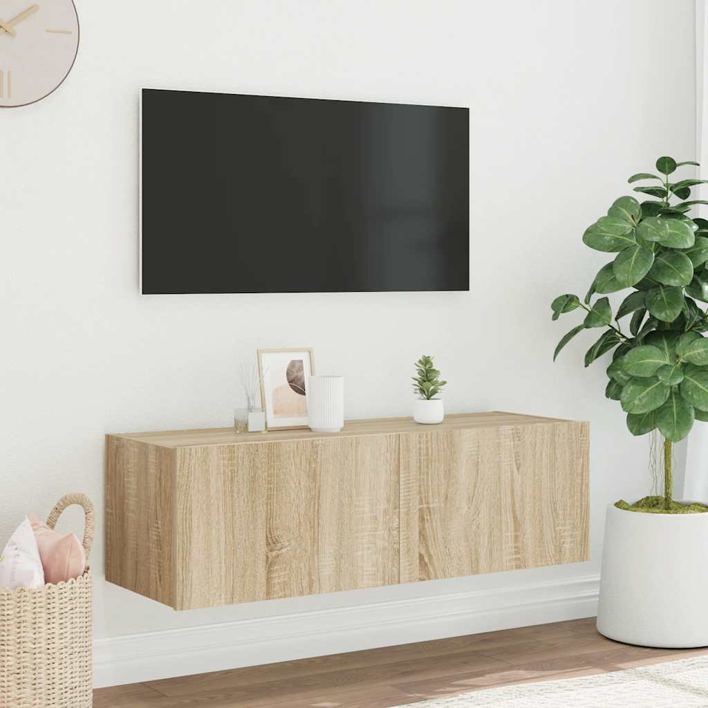 Έπιπλο Τοίχου Τηλεόρασης με LED Sonoma Δρυς 100x35x31 εκ. - Pakobazaar