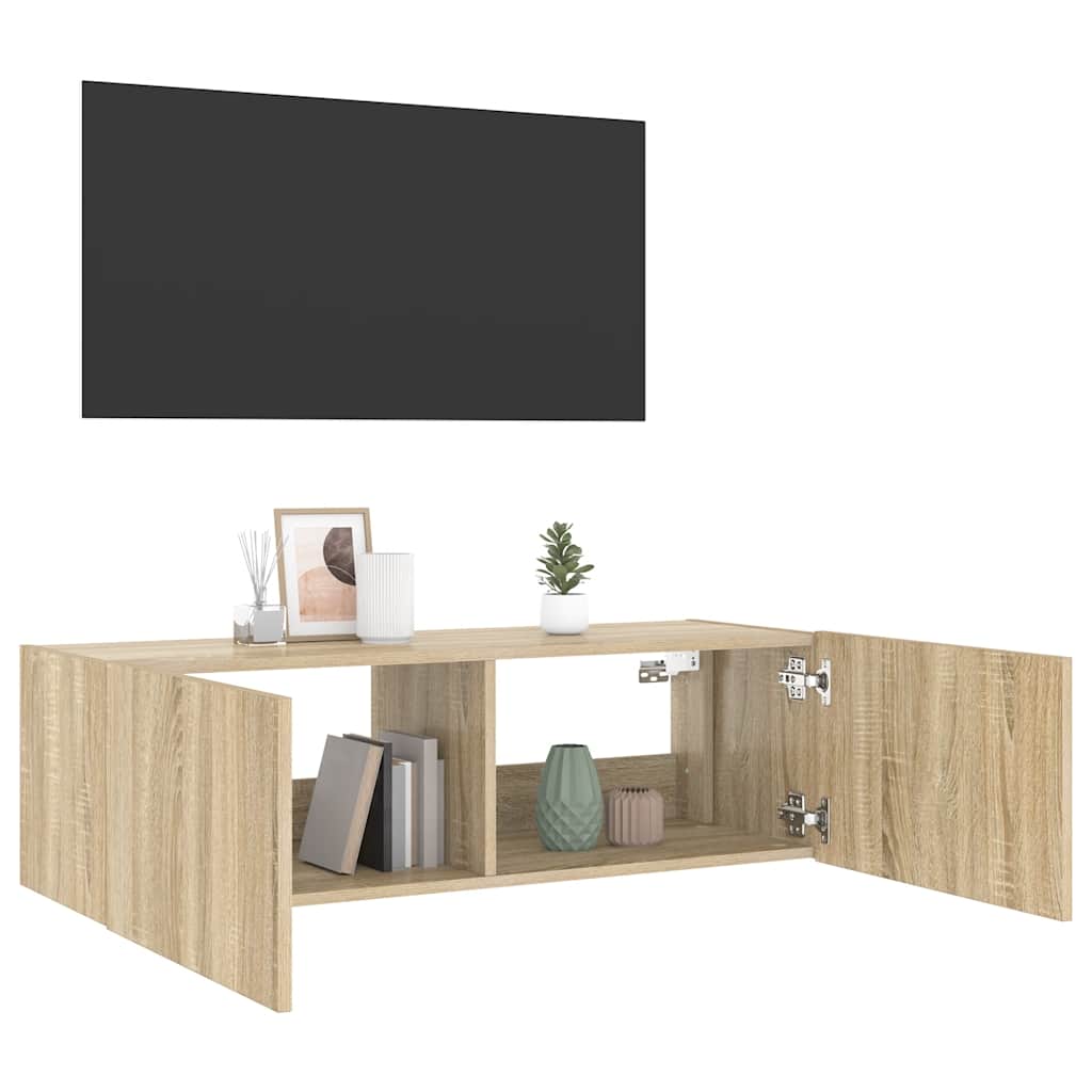 Έπιπλο Τοίχου Τηλεόρασης με LED Sonoma Δρυς 100x35x31 εκ. - Pakobazaar