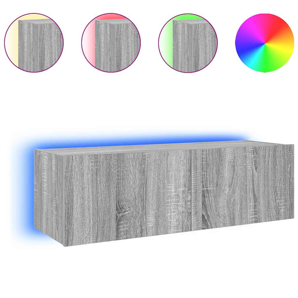 Έπιπλο Τοίχου Τηλεόρασης με LED Γκρι Sonoma 100x35x31 εκ. - Pakobazaar