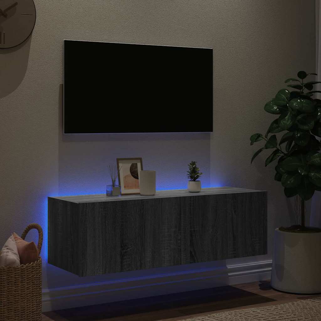 Έπιπλο Τοίχου Τηλεόρασης με LED Γκρι Sonoma 100x35x31 εκ. - Pakobazaar