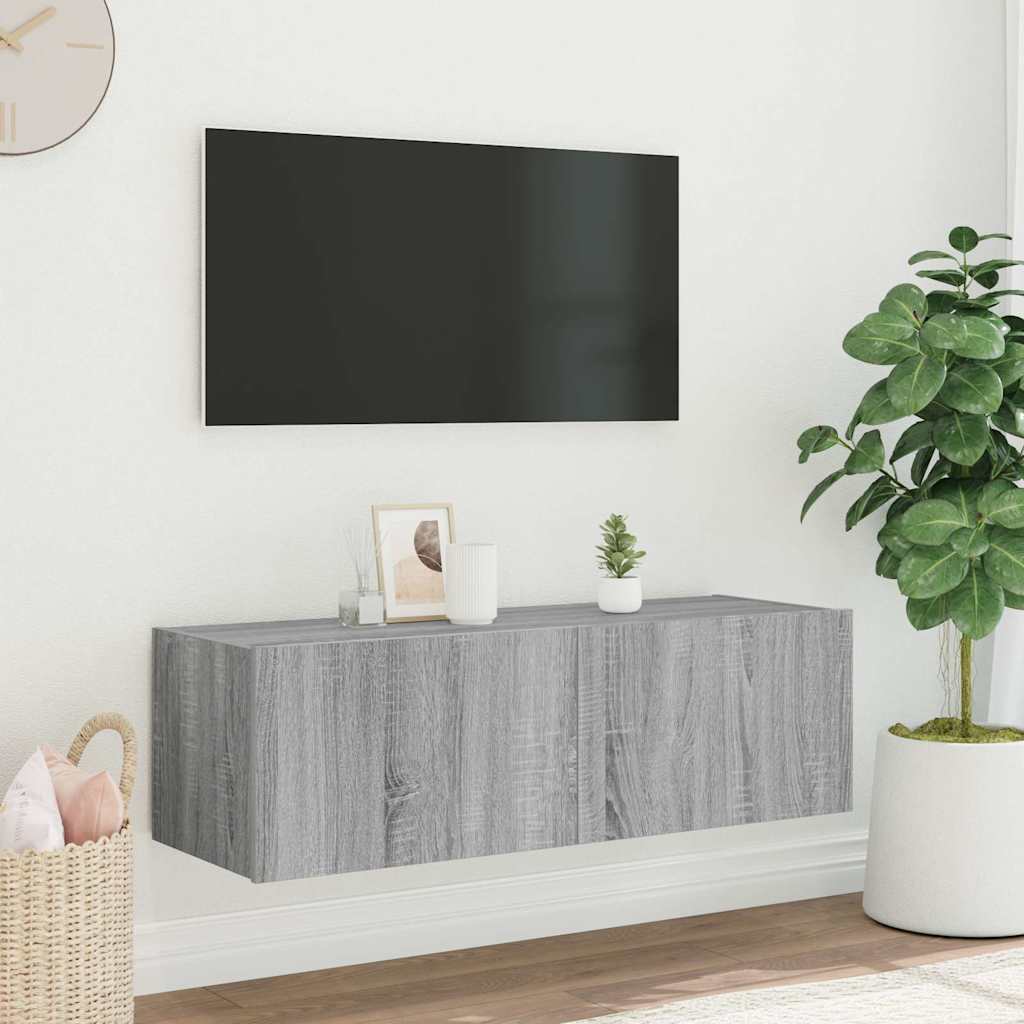 Έπιπλο Τοίχου Τηλεόρασης με LED Γκρι Sonoma 100x35x31 εκ. - Pakobazaar