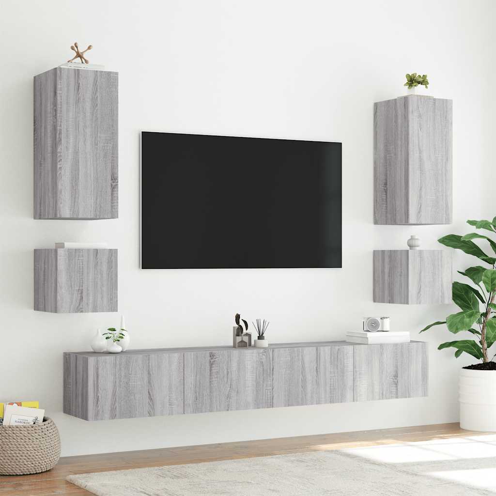 Έπιπλο Τοίχου Τηλεόρασης με LED Γκρι Sonoma 100x35x31 εκ. - Pakobazaar