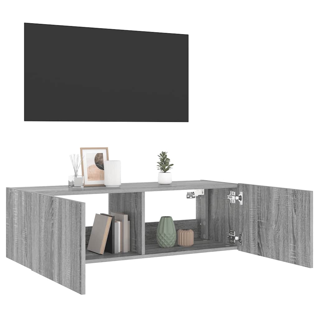 Έπιπλο Τοίχου Τηλεόρασης με LED Γκρι Sonoma 100x35x31 εκ. - Pakobazaar