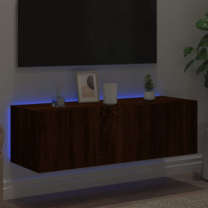 Έπιπλο Τοίχου Τηλεόρασης με LED Καφέ Δρυς 100x35x31 εκ.