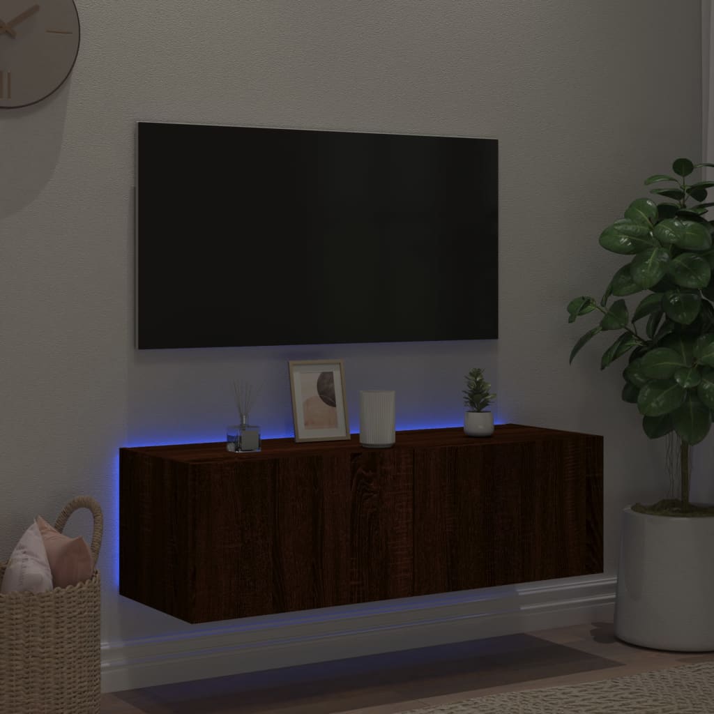 Έπιπλο Τοίχου Τηλεόρασης με LED Καφέ Δρυς 100x35x31 εκ.