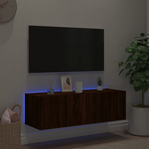 Έπιπλο Τοίχου Τηλεόρασης με LED Καφέ Δρυς 100x35x31 εκ.