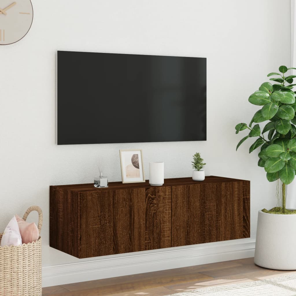 Έπιπλο Τοίχου Τηλεόρασης με LED Καφέ Δρυς 100x35x31 εκ.