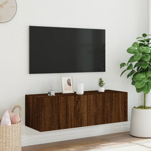 Έπιπλο Τοίχου Τηλεόρασης με LED Καφέ Δρυς 100x35x31 εκ.