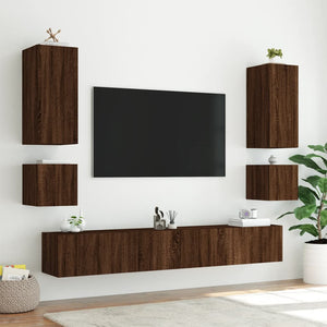 Έπιπλο Τοίχου Τηλεόρασης με LED Καφέ Δρυς 100x35x31 εκ.