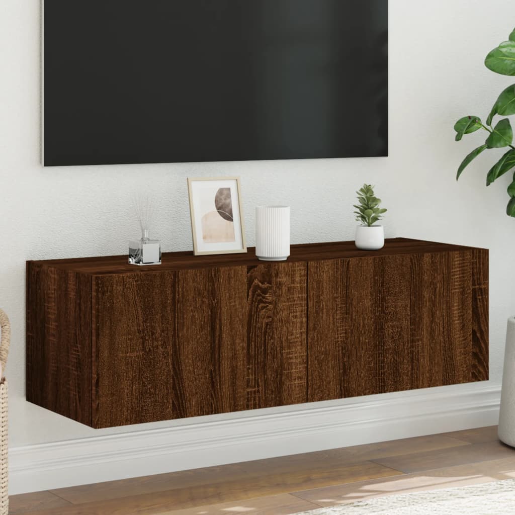 Έπιπλο Τοίχου Τηλεόρασης με LED Καφέ Δρυς 100x35x31 εκ.