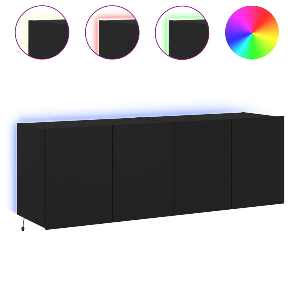 Έπιπλα Τοίχου Τηλεόρασης με LED 2 Τεμ. Μαύρα 60x35x41 εκ.