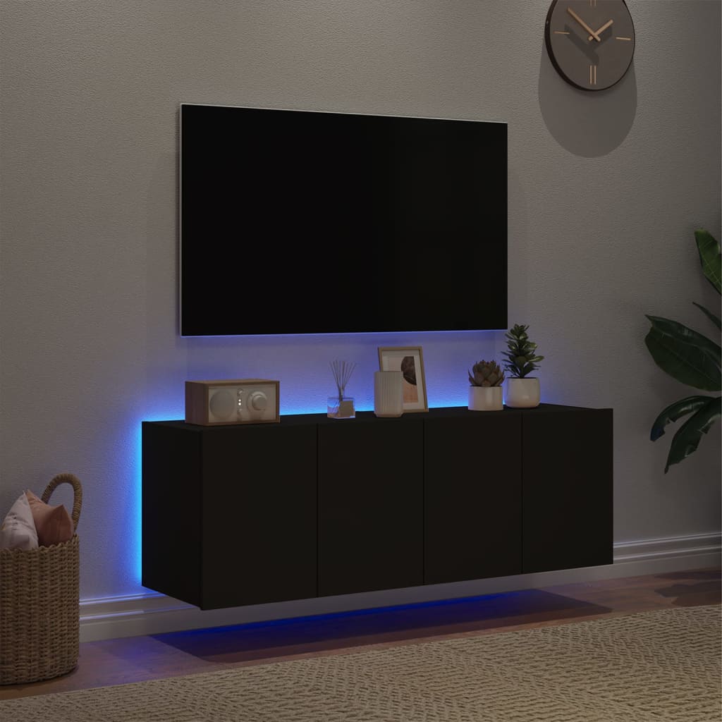 Έπιπλα Τοίχου Τηλεόρασης με LED 2 Τεμ. Μαύρα 60x35x41 εκ.