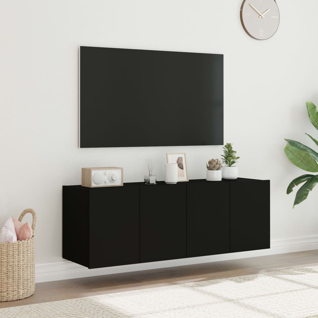 Έπιπλα Τοίχου Τηλεόρασης με LED 2 Τεμ. Μαύρα 60x35x41 εκ.