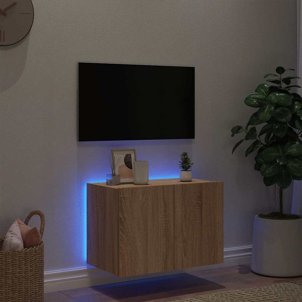Έπιπλο Τοίχου Τηλεόρασης με LED Sonoma Δρυς 60x35x41 εκ.