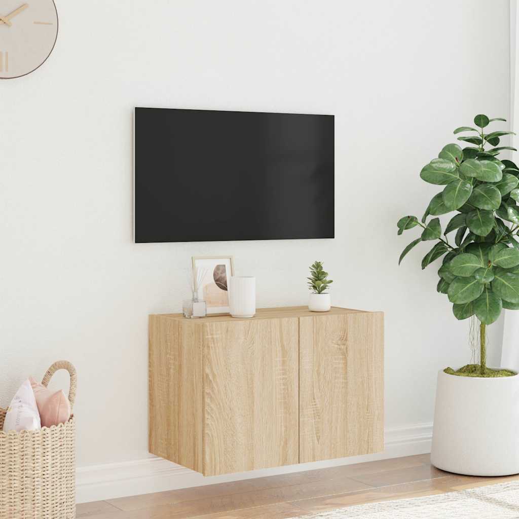 Έπιπλο Τοίχου Τηλεόρασης με LED Sonoma Δρυς 60x35x41 εκ.