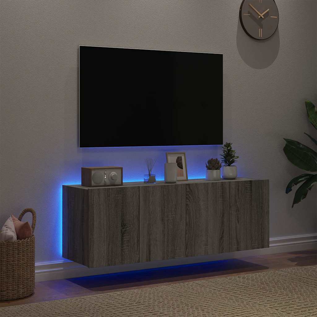 Έπιπλα Τοίχου Τηλ. με LED 2 Τεμ. Γκρι Sonoma 60x35x41 εκ. - Pakobazaar