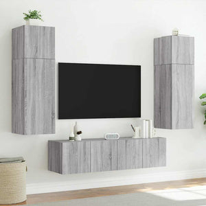 Έπιπλα Τοίχου Τηλ. με LED 2 Τεμ. Γκρι Sonoma 60x35x41 εκ. - Pakobazaar