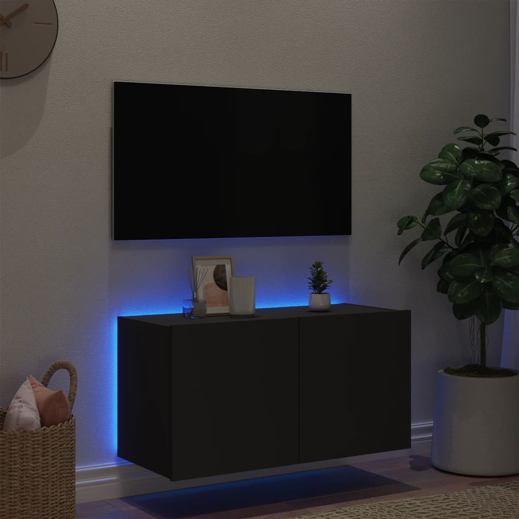 Έπιπλο Τοίχου Τηλεόρασης με LED Μαύρο 80x35x41 εκ.