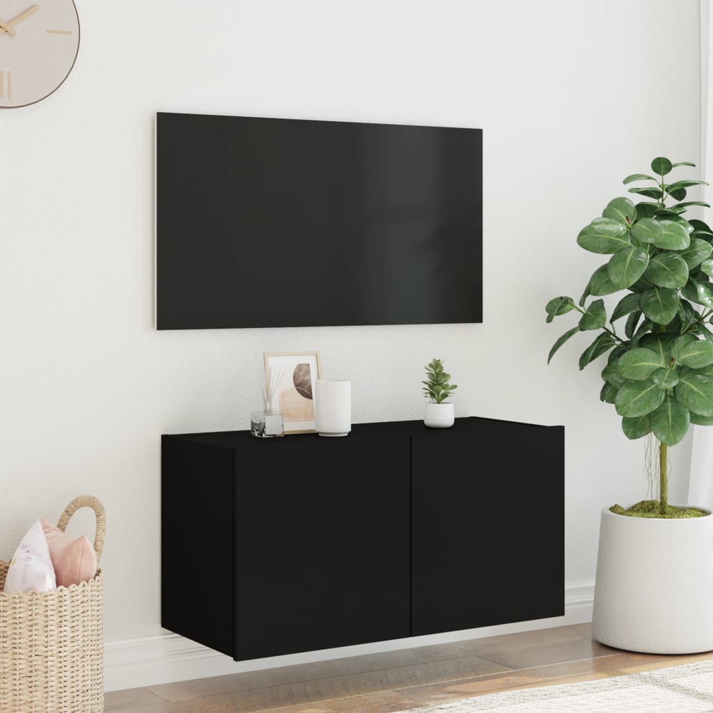 Έπιπλο Τοίχου Τηλεόρασης με LED Μαύρο 80x35x41 εκ.