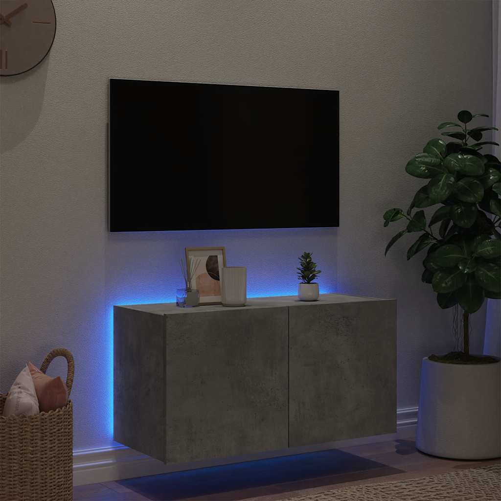 Έπιπλο Τηλεόρασης με LED Γκρι Σκυροδέματος 80x35x41 εκ.