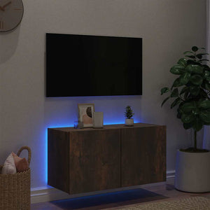 Έπιπλο Τοίχου Τηλεόρασης με LED Καπνιστή Δρυς 80x35x41 εκ. - Pakobazaar