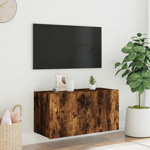 Έπιπλο Τοίχου Τηλεόρασης με LED Καπνιστή Δρυς 80x35x41 εκ. - Pakobazaar