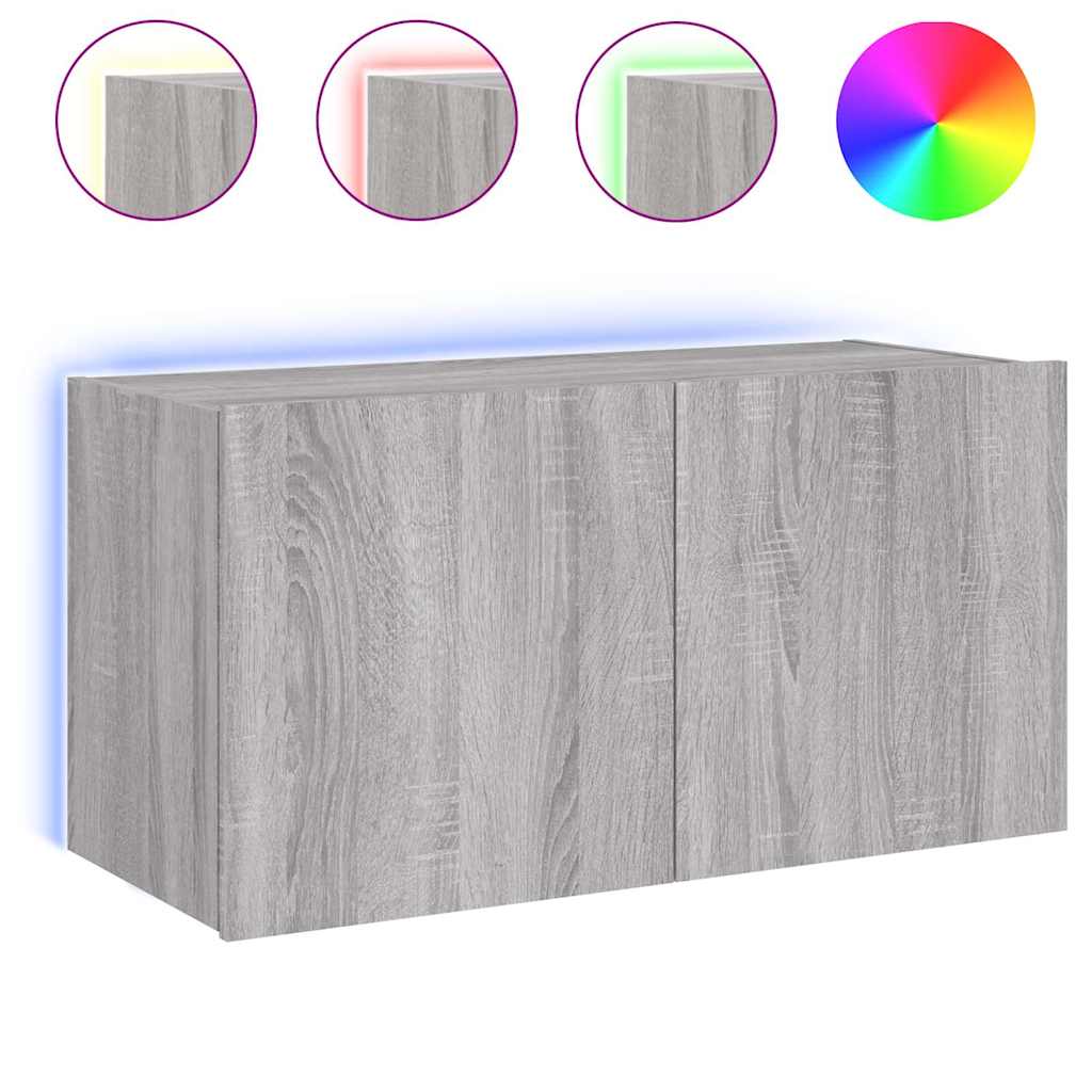 Έπιπλο Τοίχου Τηλεόρασης με LED Γκρι Sonoma 80x35x41 εκ. - Pakobazaar
