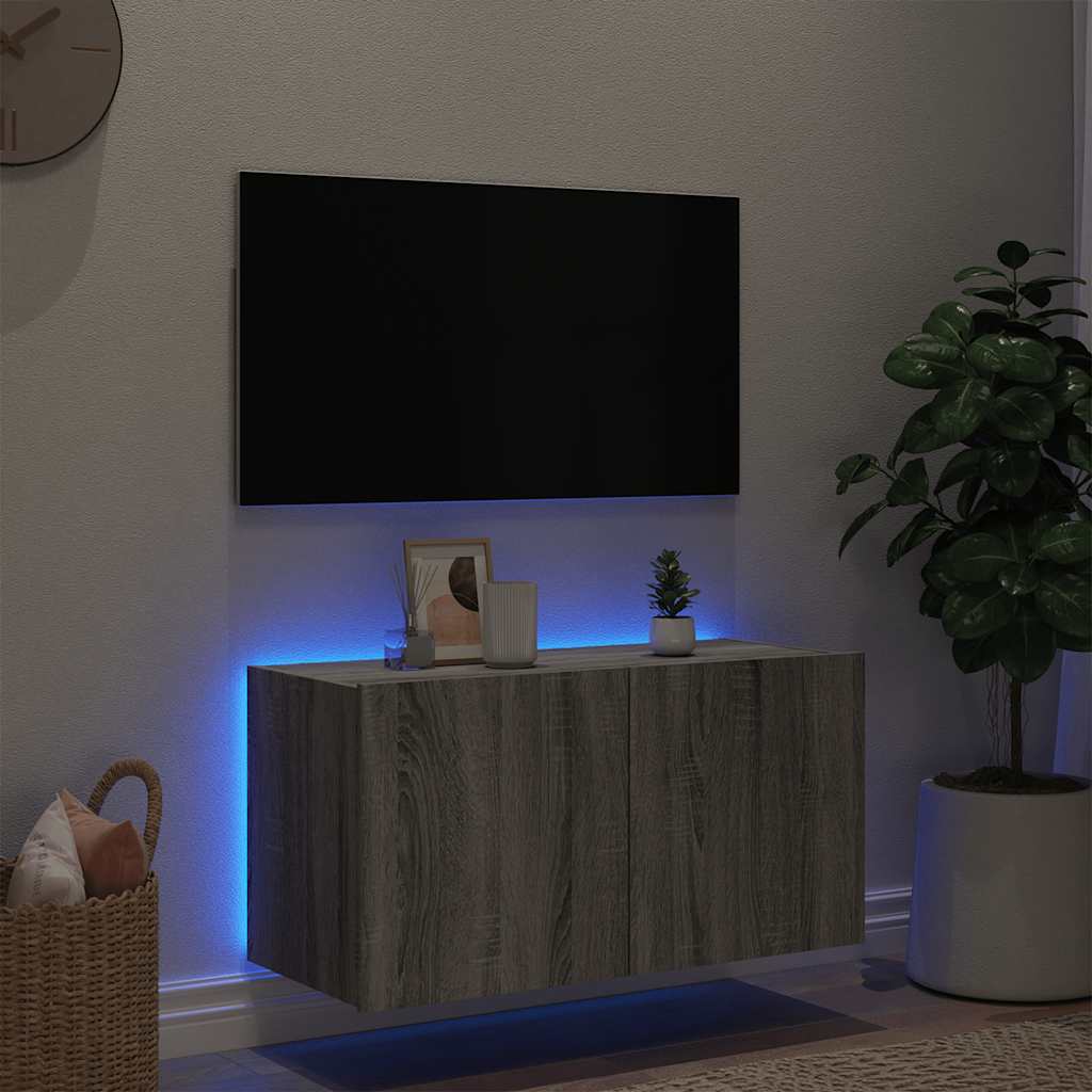 Έπιπλο Τοίχου Τηλεόρασης με LED Γκρι Sonoma 80x35x41 εκ. - Pakobazaar