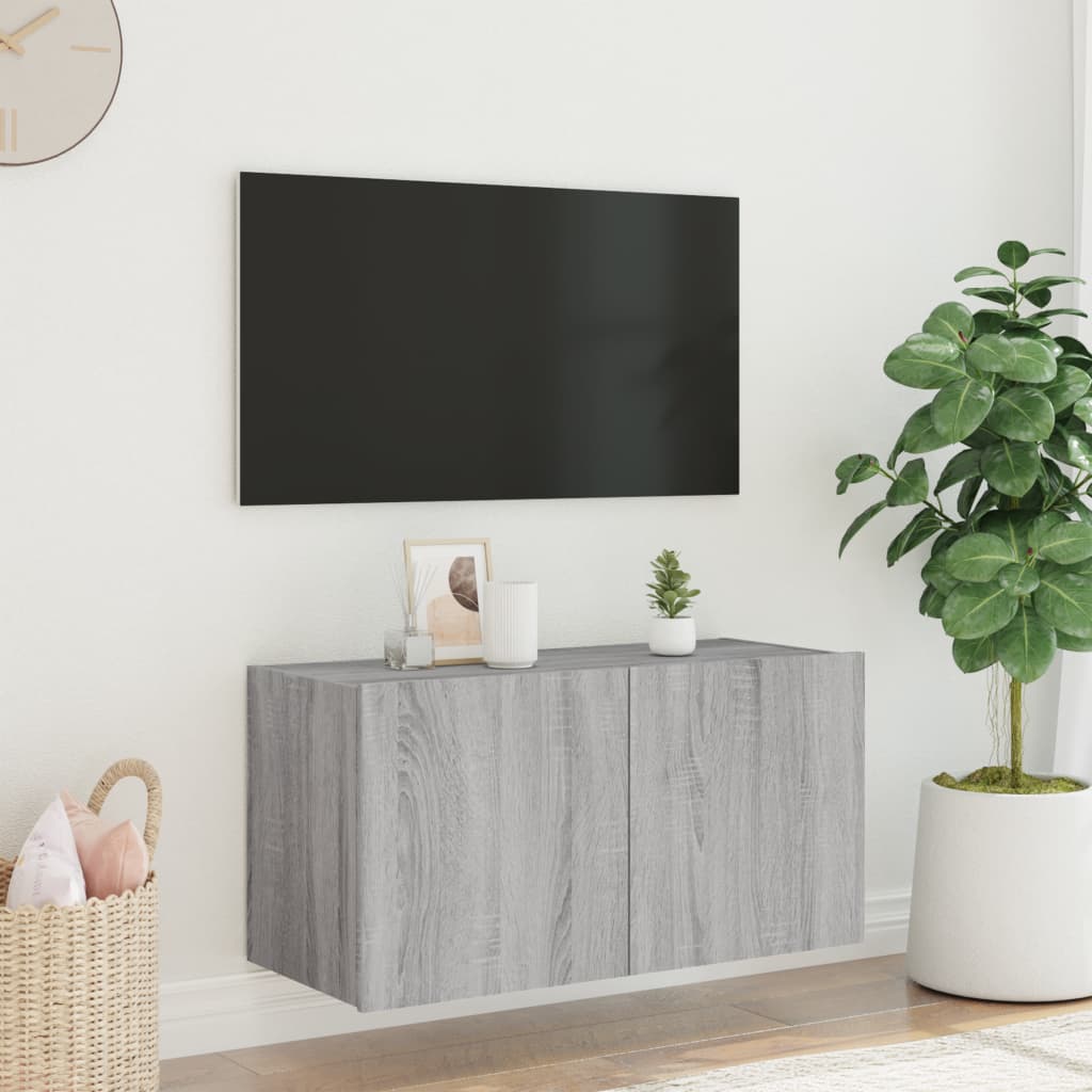 Έπιπλο Τοίχου Τηλεόρασης με LED Γκρι Sonoma 80x35x41 εκ. - Pakobazaar