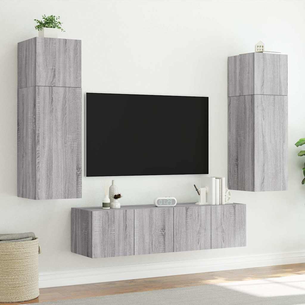 Έπιπλο Τοίχου Τηλεόρασης με LED Γκρι Sonoma 80x35x41 εκ. - Pakobazaar