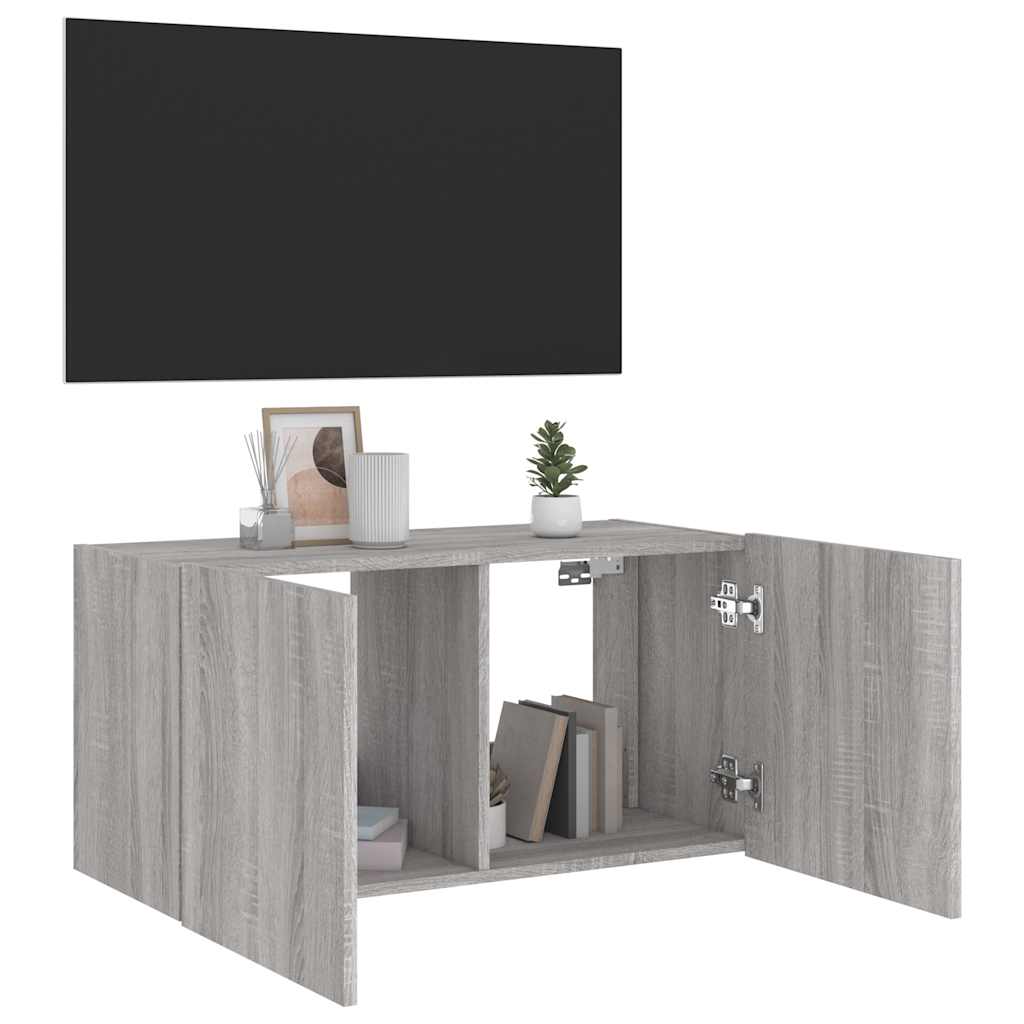 Έπιπλο Τοίχου Τηλεόρασης με LED Γκρι Sonoma 80x35x41 εκ. - Pakobazaar