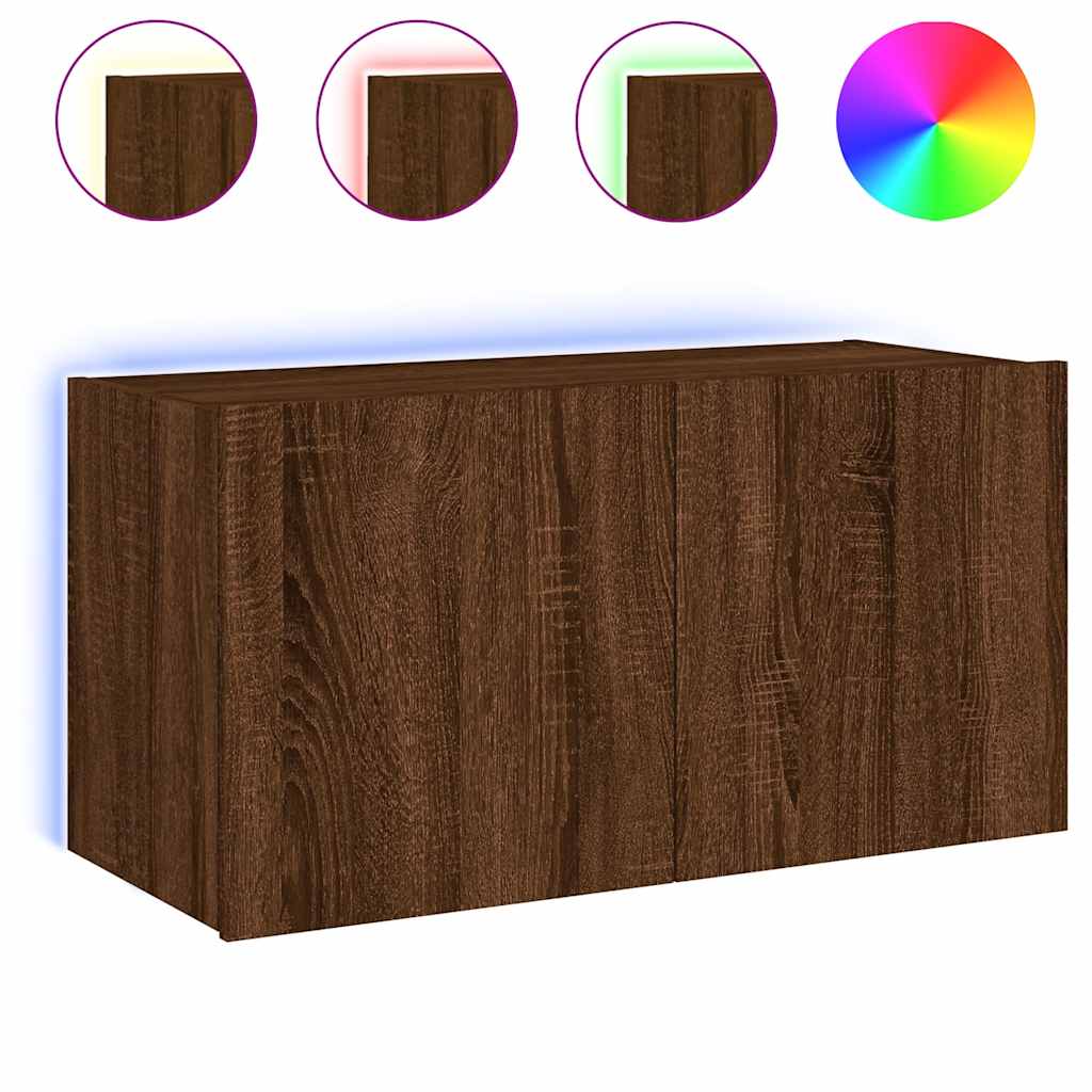 Έπιπλο Τοίχου Τηλεόρασης με LED Καφέ Δρυς 80x35x41 εκ.