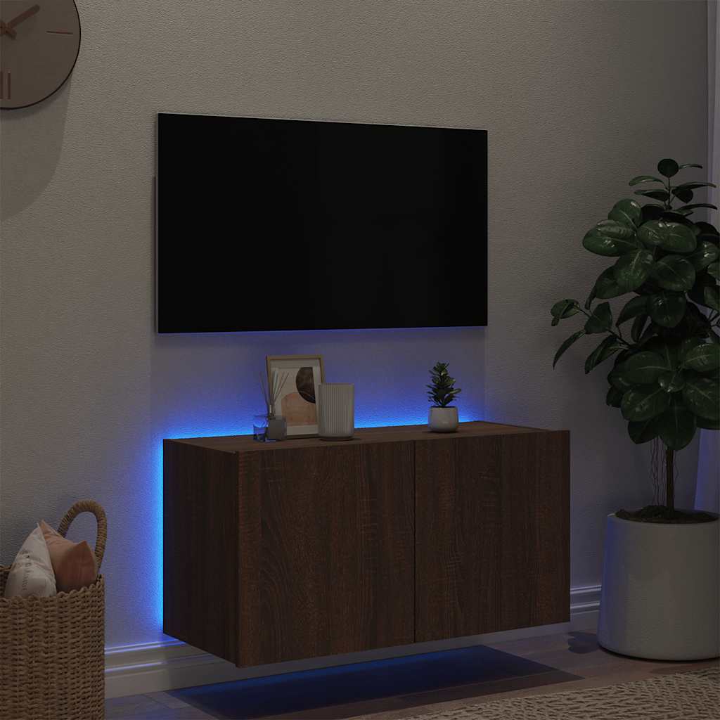 Έπιπλο Τοίχου Τηλεόρασης με LED Καφέ Δρυς 80x35x41 εκ.