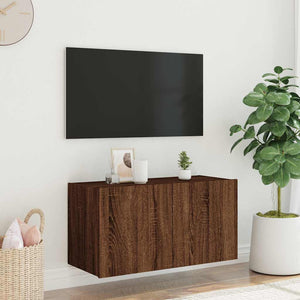 Έπιπλο Τοίχου Τηλεόρασης με LED Καφέ Δρυς 80x35x41 εκ.