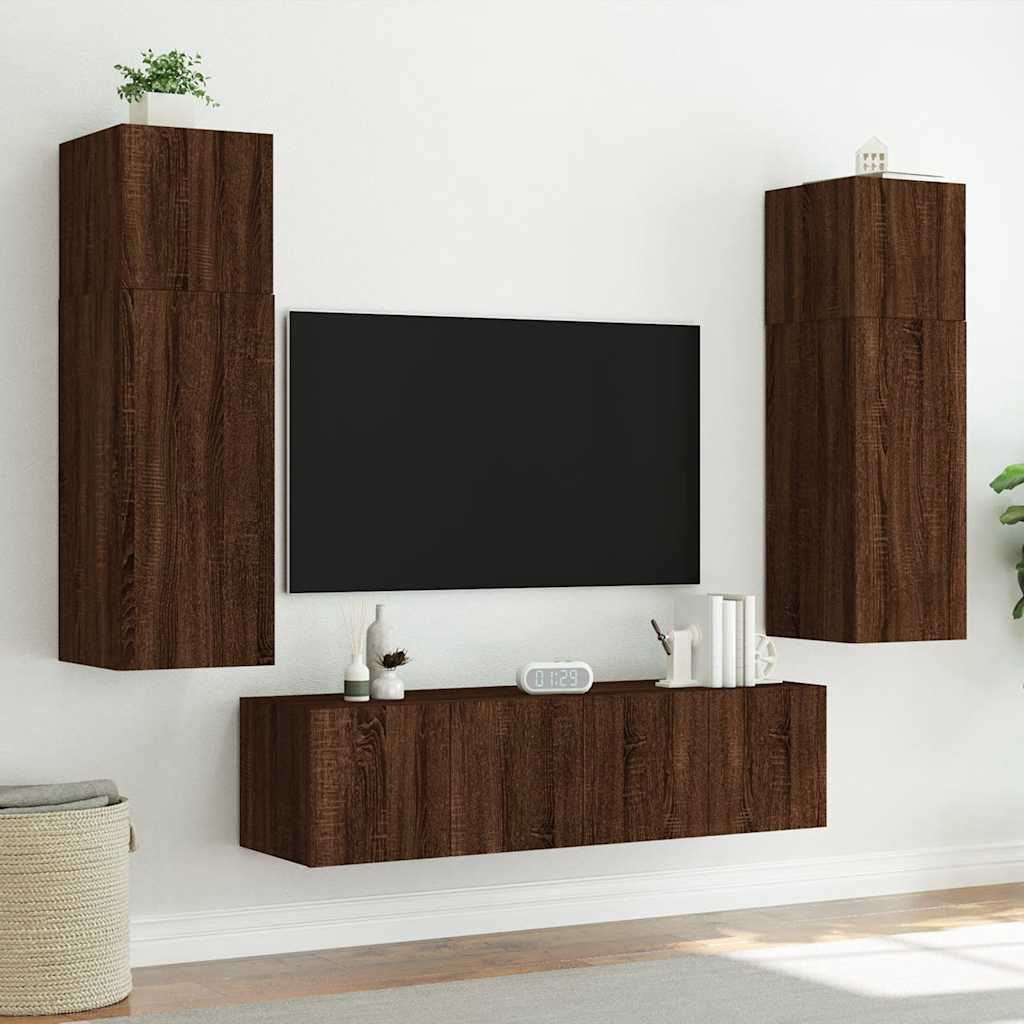 Έπιπλο Τοίχου Τηλεόρασης με LED Καφέ Δρυς 80x35x41 εκ.
