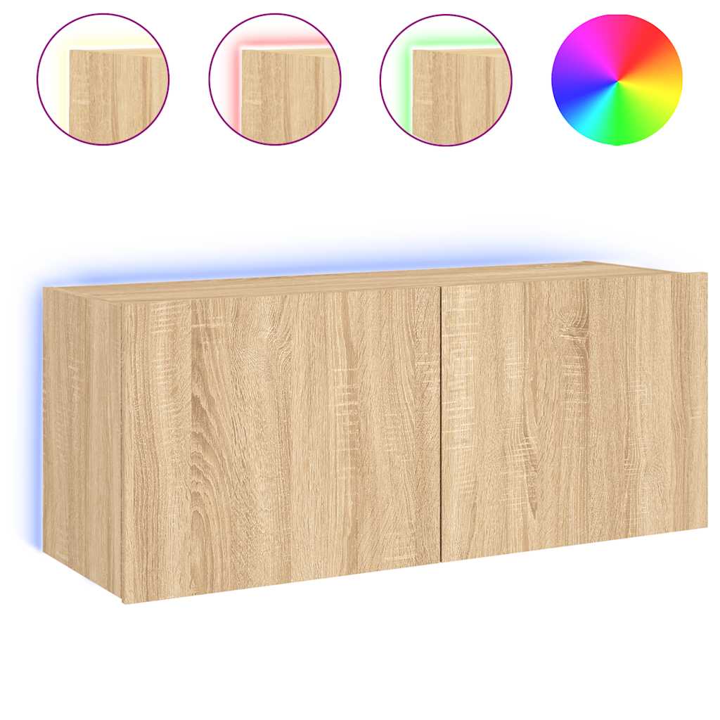Έπιπλο Τοίχου Τηλεόρασης με LED Sonoma Δρυς 100x35x41 εκ. - Pakobazaar
