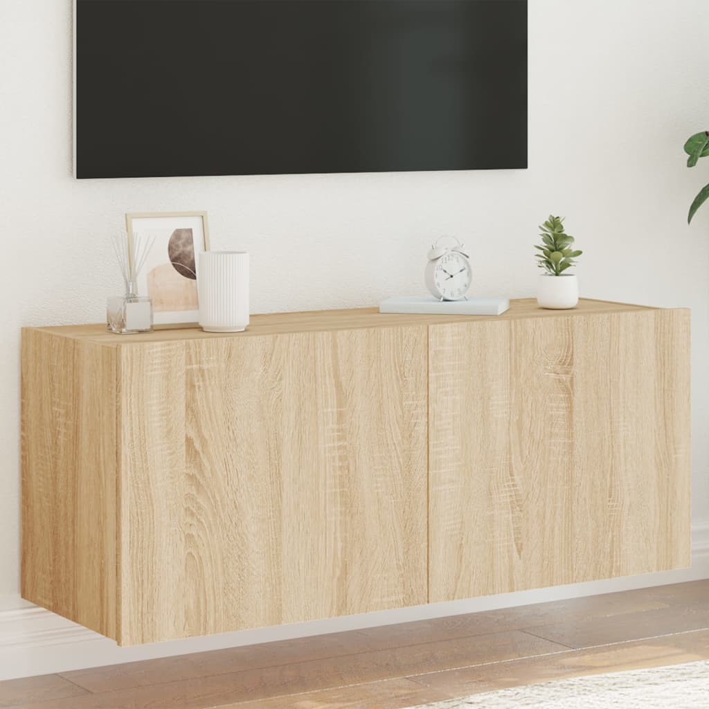 Έπιπλο Τοίχου Τηλεόρασης με LED Sonoma Δρυς 100x35x41 εκ. - Pakobazaar