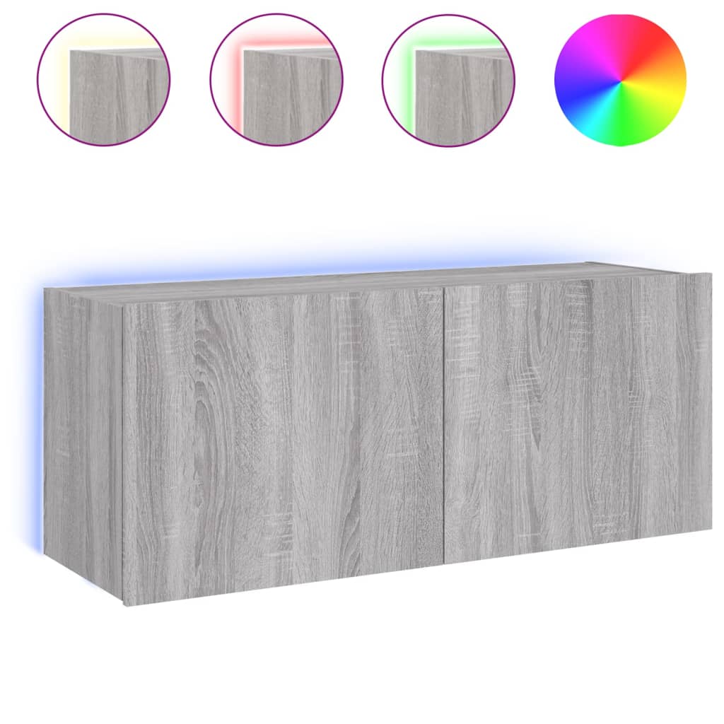 Έπιπλο Τοίχου Τηλεόρασης με LED Γκρι Sonoma 100x35x41 εκ. - Pakobazaar